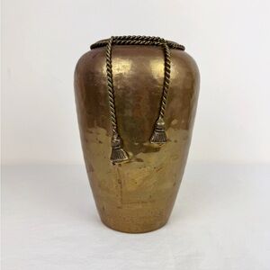 Hammered Brass Vintage Rope & Tassel Vase